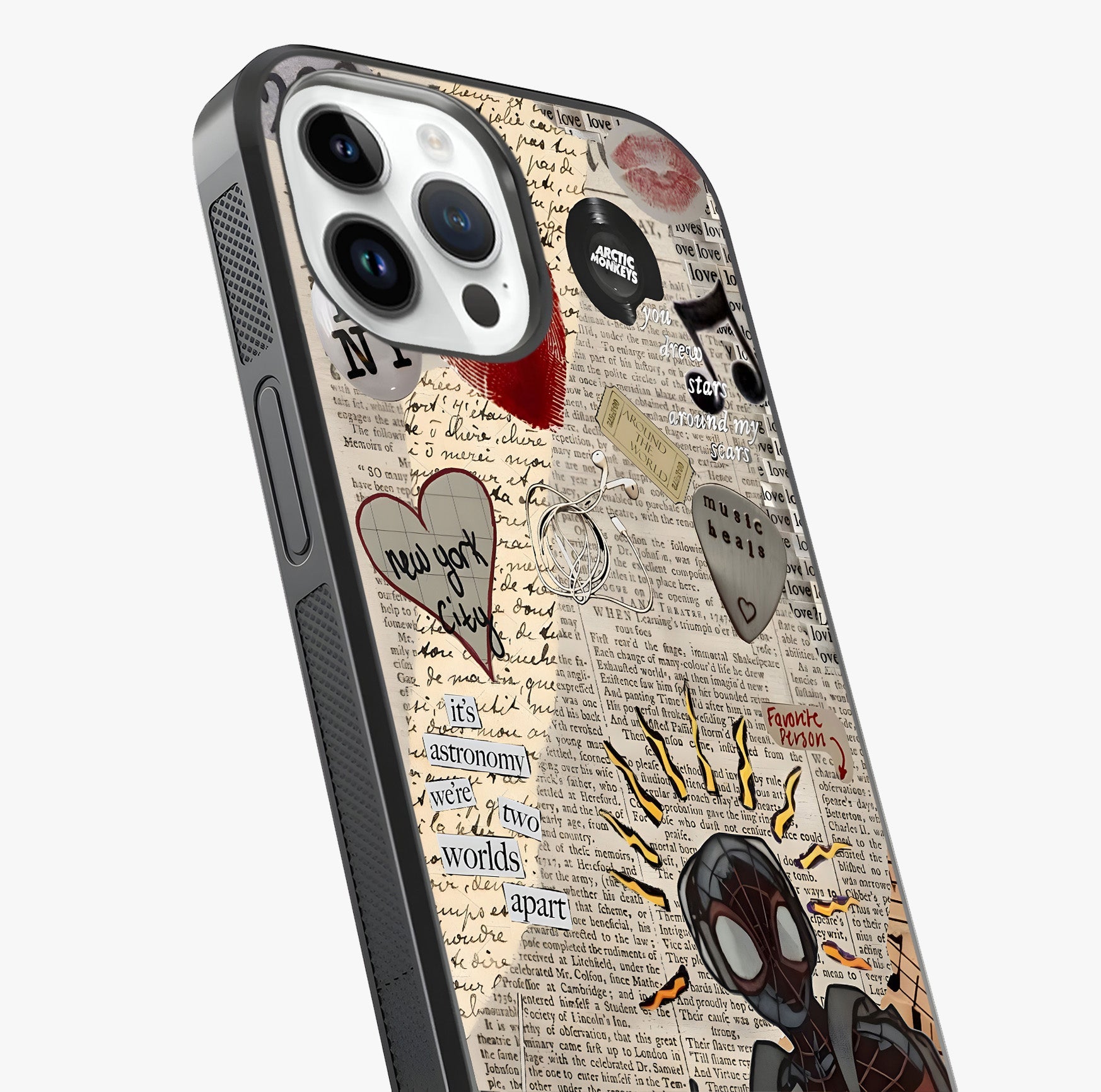 City Dream Sketch Glass Case captured at a warm angle highlighting gloss, texture and premium glass finish.