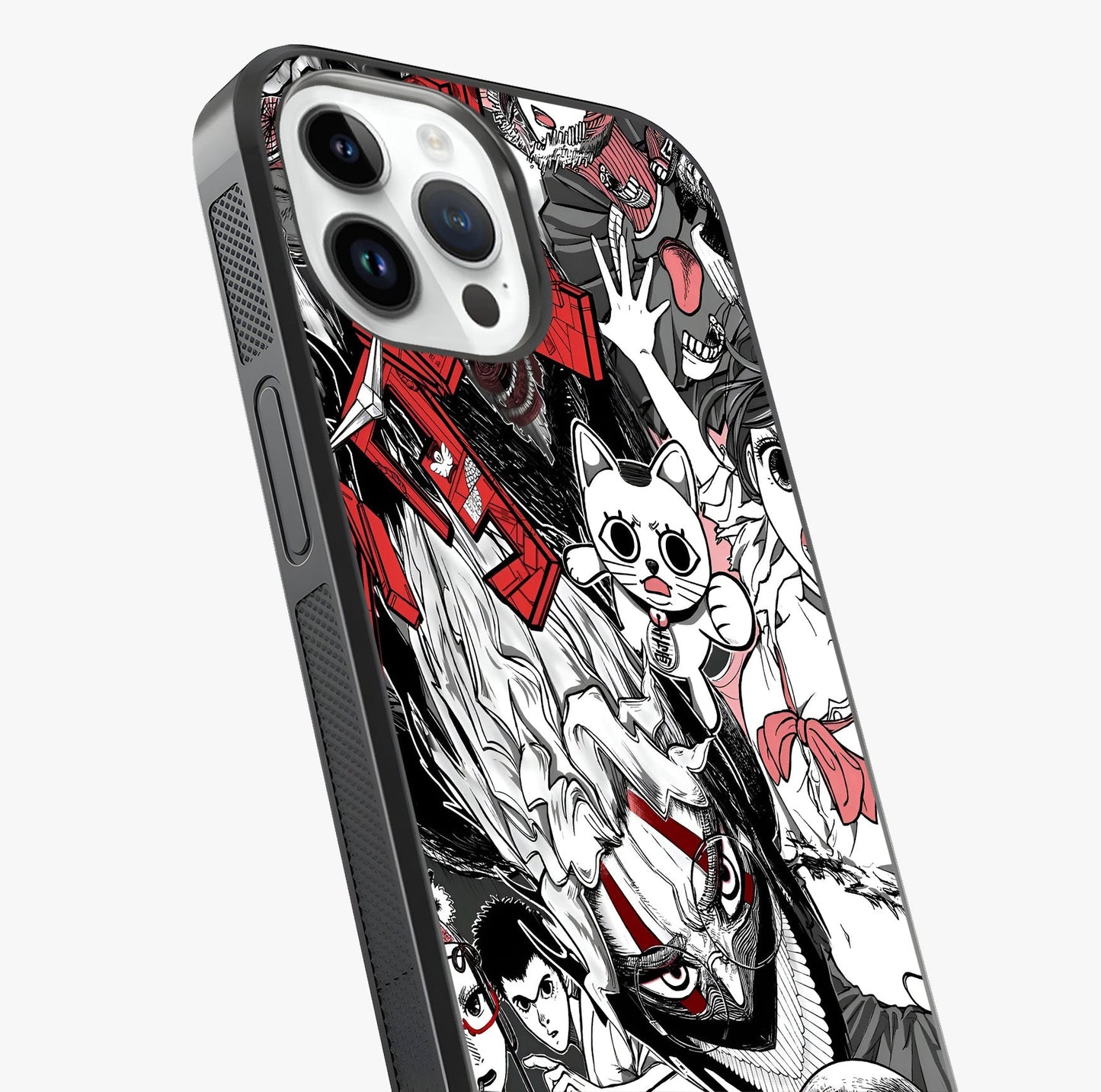 Crimson Chaos Panel Glass Case captured at a warm angle highlighting gloss, texture and premium glass finish.