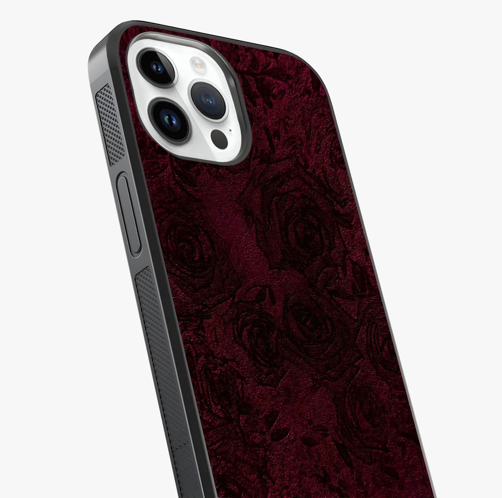 Crimson Fade Flow Glass Case captured at a warm angle highlighting gloss, texture and premium glass finish.