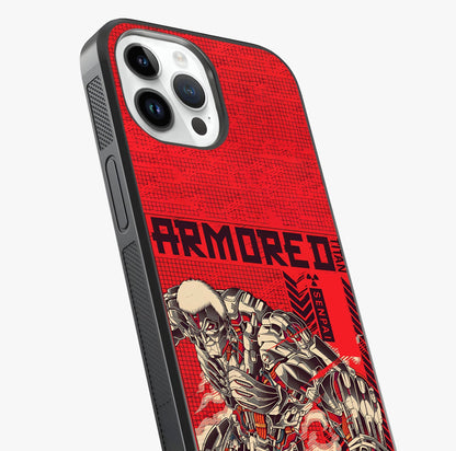 Crimson Mecha Titan Glass Case captured at a warm angle highlighting gloss, texture and premium glass finish.