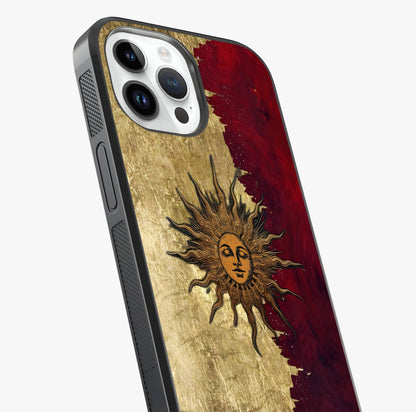 Crimson Sun Majesty Glass Case captured at a warm angle highlighting gloss, texture and premium glass finish.