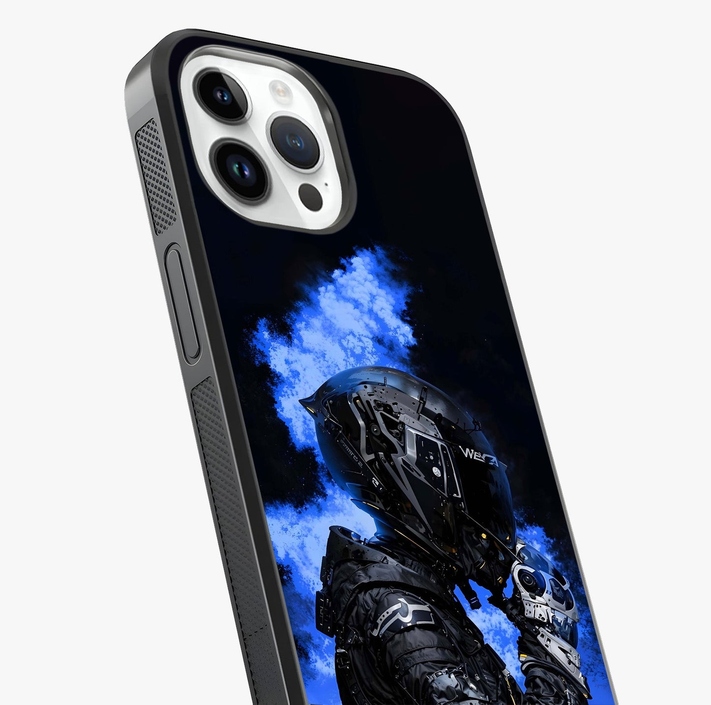 Cyber Sentinel Protocol Glass Case captured at a warm angle highlighting gloss, texture and premium glass finish.