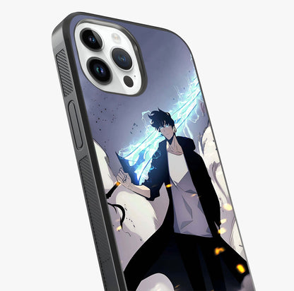 Dark Lightning Anime Warrior Glass Case captured at a warm angle highlighting gloss, texture and premium glass finish.