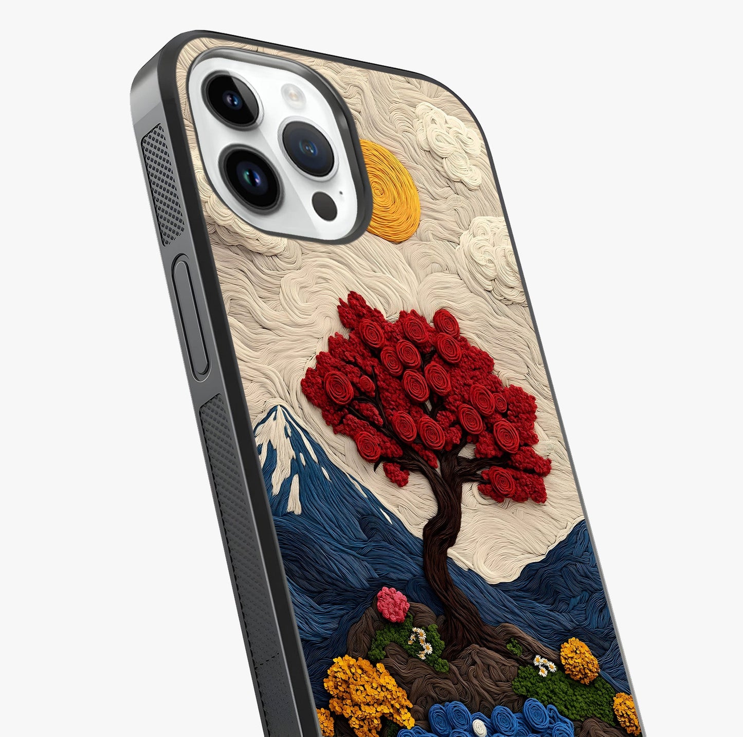 Eternal Nature Tapestry Glass Case captured at a warm angle highlighting gloss, texture and premium glass finish.