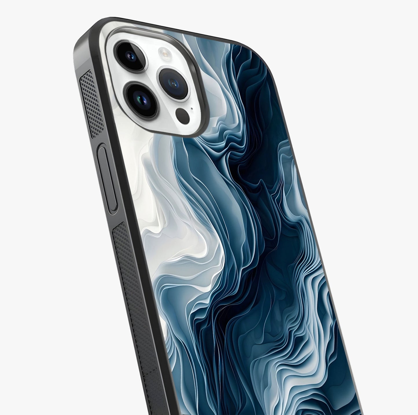 Ethereal Paper Marble Glass Case captured at a warm angle highlighting gloss, texture and premium glass finish.