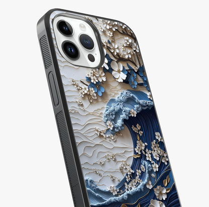 Floral Wave Origami Glass Case captured at a warm angle highlighting gloss, texture and premium glass finish.