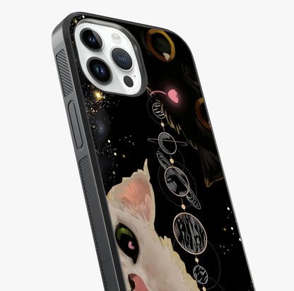 Galactic Cat Glass Case captured at a warm angle highlighting gloss, texture and premium glass finish.