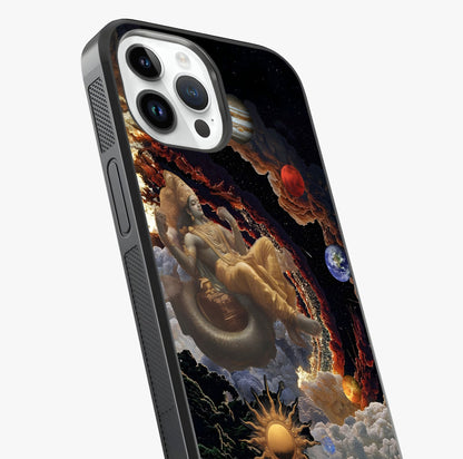 Galactic Divine God Glass Case captured at a warm angle highlighting gloss, texture and premium glass finish.
