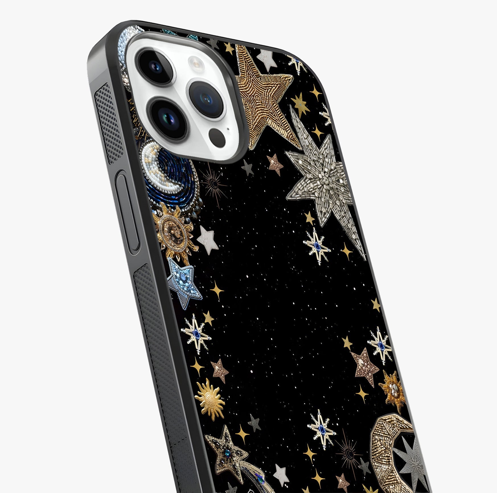 Galactic Jewel Stars Glass Case captured at a warm angle highlighting gloss, texture and premium glass finish.