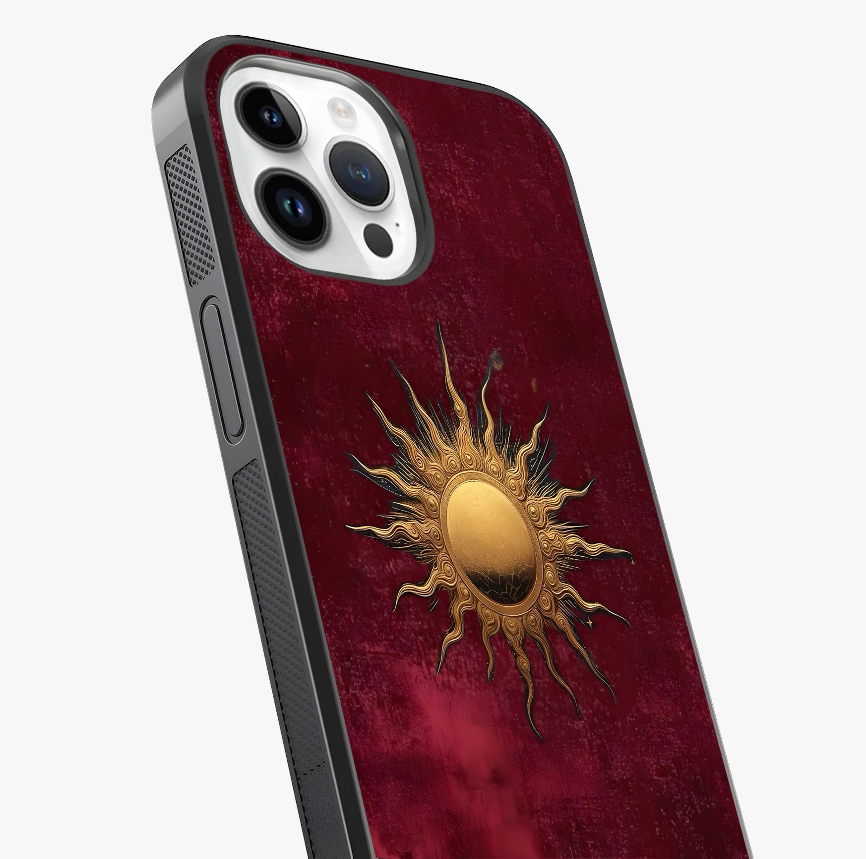 Gold Sun Blush Glass Case captured at a warm angle highlighting gloss, texture and premium glass finish.