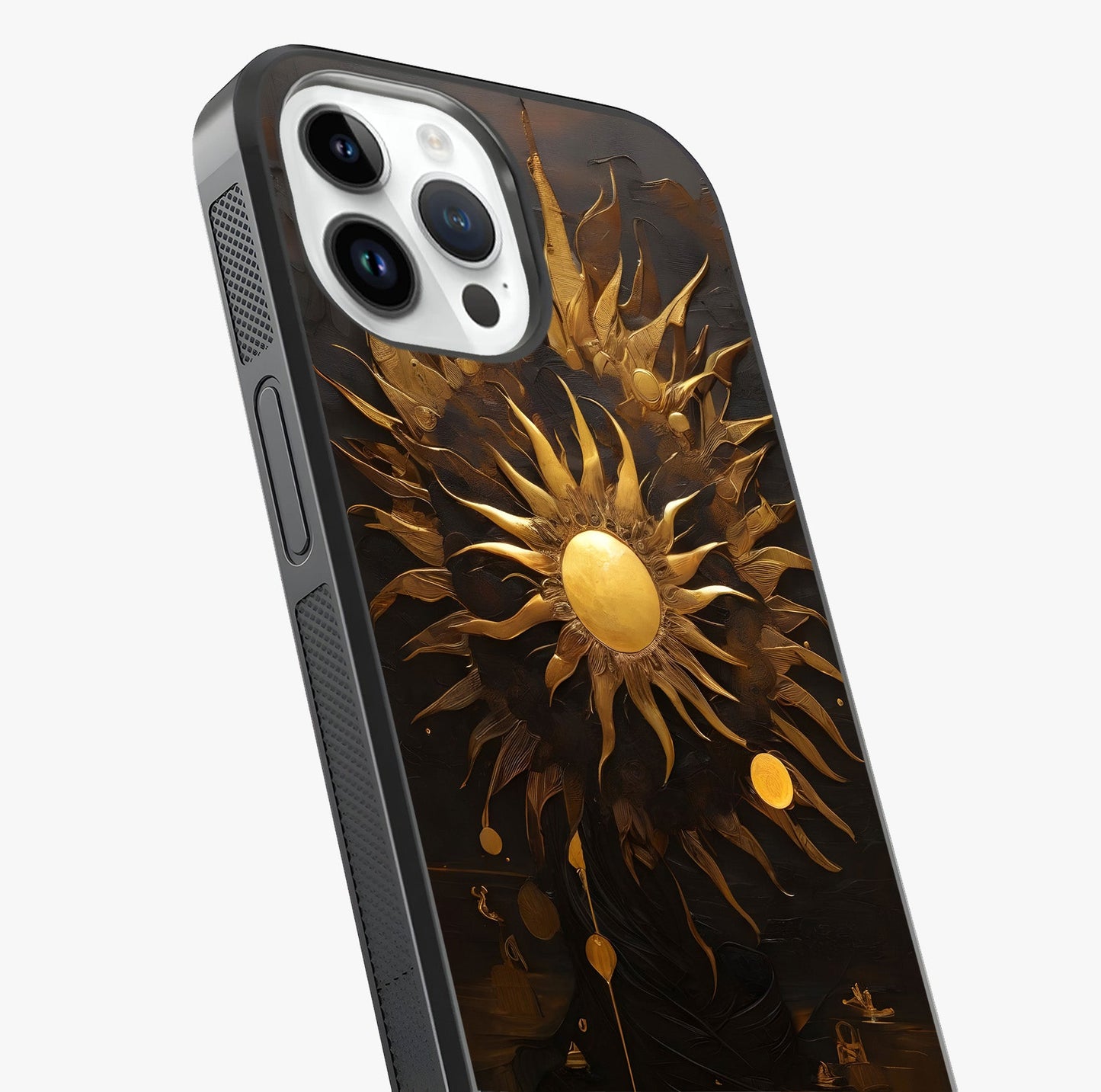 Golden Sun Majesty Glass Case captured at a warm angle highlighting gloss, texture and premium glass finish.