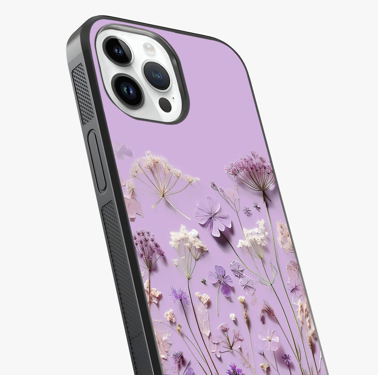 Lavender Blossom Dream Glass Case captured at a warm angle highlighting gloss, texture and premium glass finish.