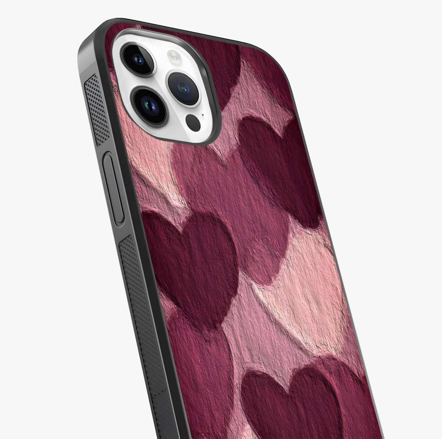 Layered Paper Hearts Glass Case captured at a warm angle highlighting gloss, texture and premium glass finish.