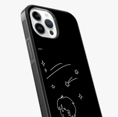 Line Art Boy With Shooting Stars Glass Case captured at a warm angle highlighting gloss, texture and premium glass finish.