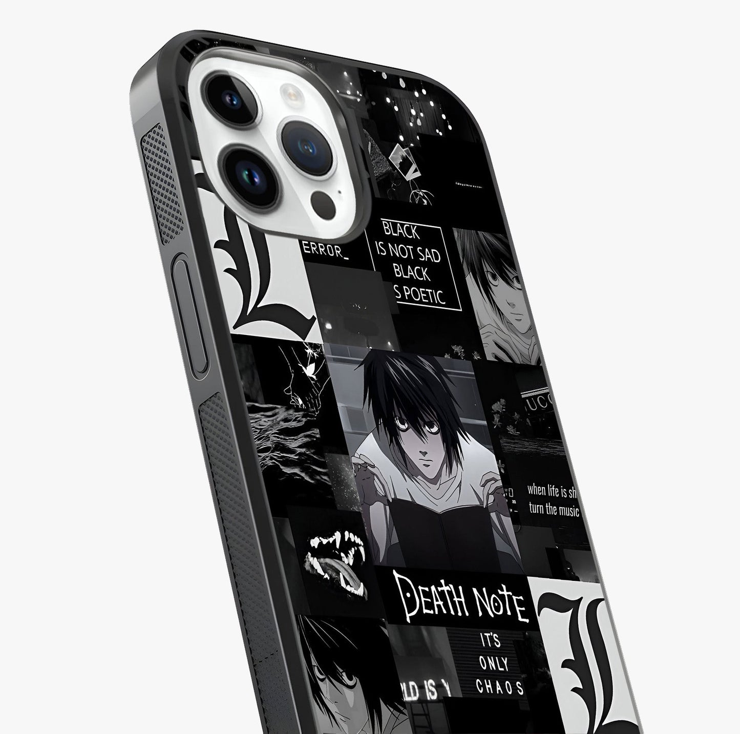Midnight Chaos Mind Glass Case captured at a warm angle highlighting gloss, texture and premium glass finish.