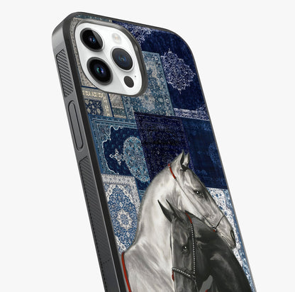Midnight Stallion Blues Glass Case captured at a warm angle highlighting gloss, texture and premium glass finish.