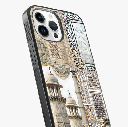 Mughal Marble Legacy Glass Case captured at a warm angle highlighting gloss, texture and premium glass finish.