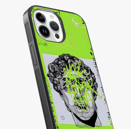 Neo Graffiti Rebellion Glass Case captured at a warm angle highlighting gloss, texture and premium glass finish.