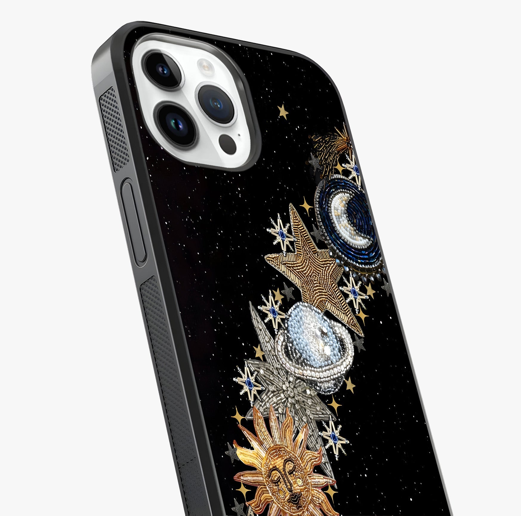 Pearls Universe Object Glass Case captured at a warm angle highlighting gloss, texture and premium glass finish.
