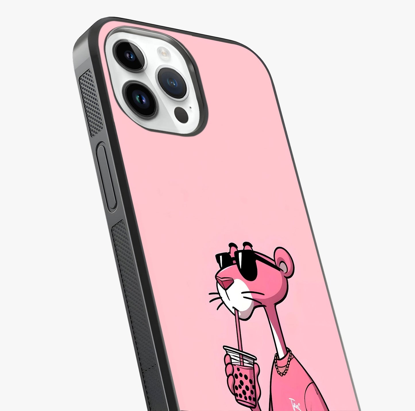 Pink Panther Glass Case captured at a warm angle highlighting gloss, texture and premium glass finish.