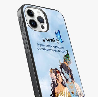Radha Krishna Eternal Glass Case captured at a warm angle highlighting gloss, texture and premium glass finish.