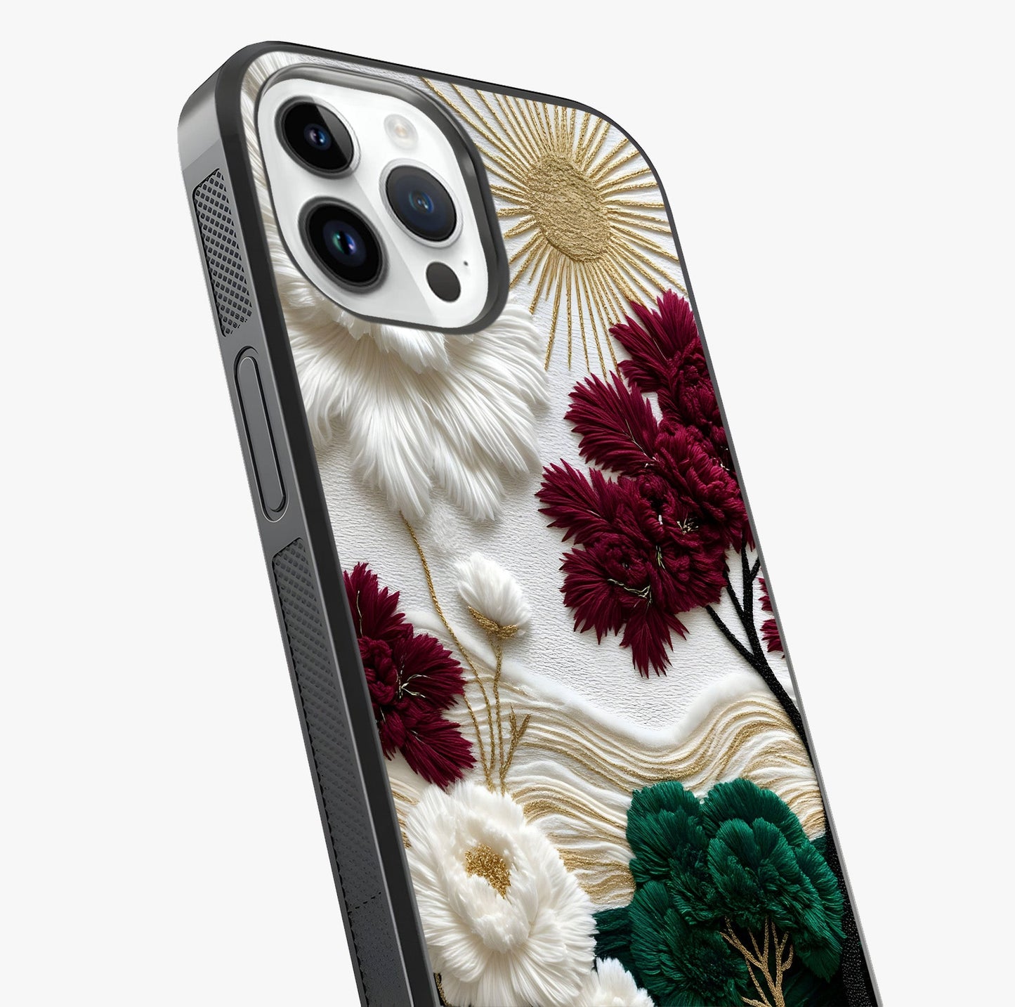 Radiant Bloom Elegance Glass Case captured at a warm angle highlighting gloss, texture and premium glass finish.