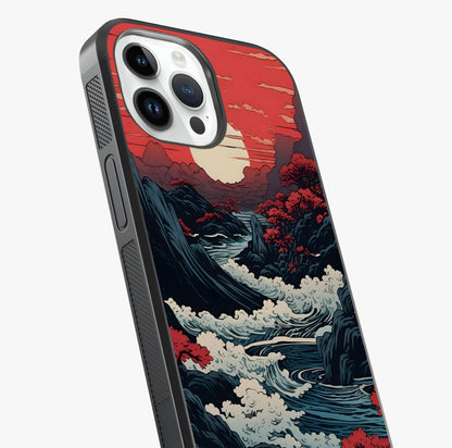 Red Sunset Scenery Glass Case captured at a warm angle highlighting gloss, texture and premium glass finish.