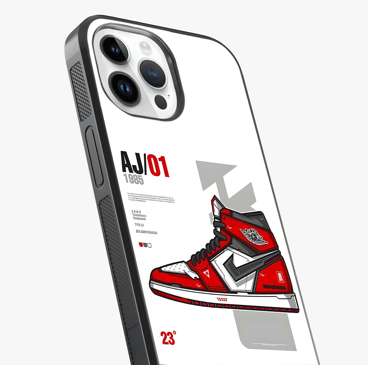 Retro Sneaker Blueprint Glass Case captured at a warm angle highlighting gloss, texture and premium glass finish.