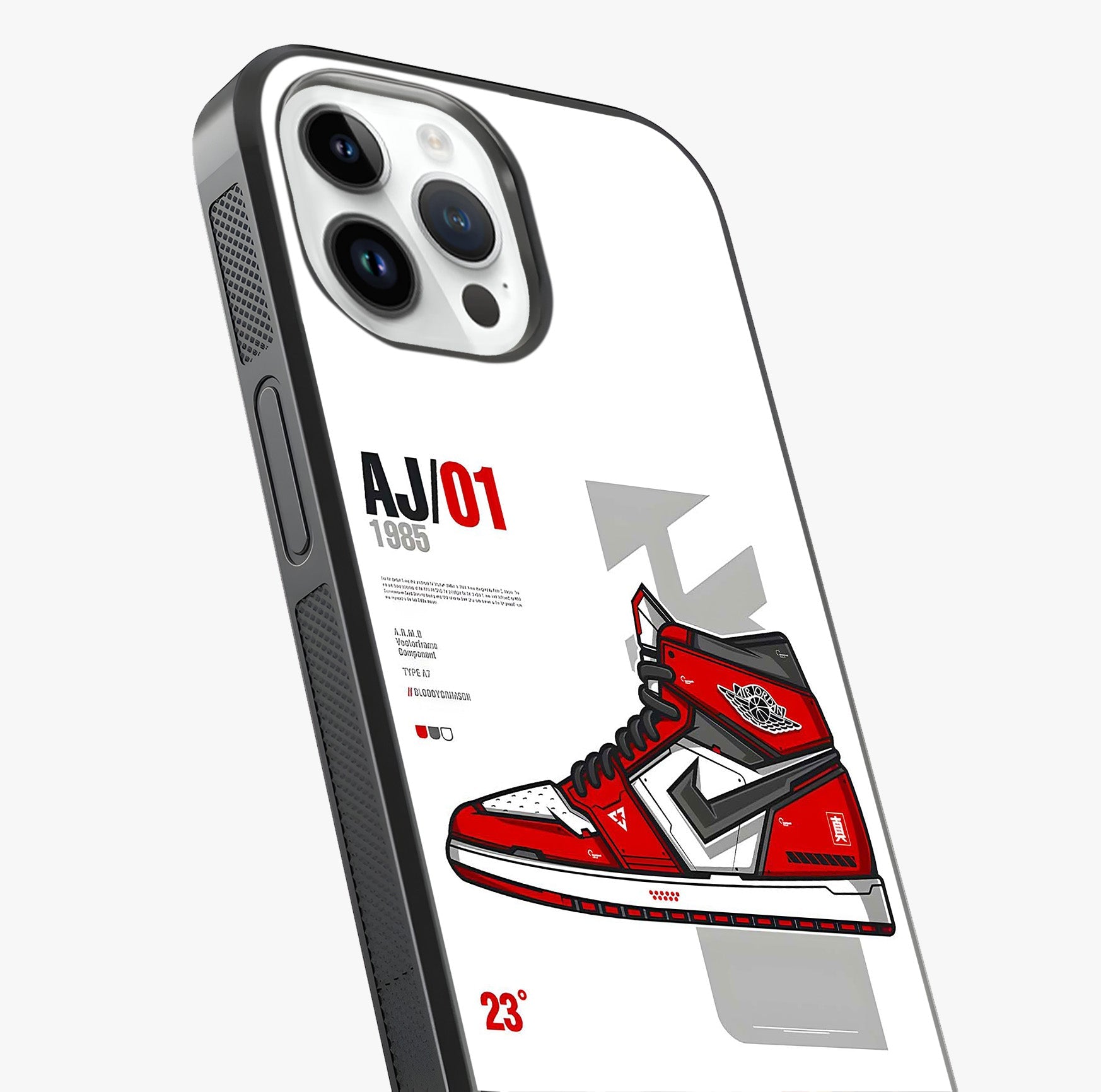 Retro Sneaker Blueprint Glass Case captured at a warm angle highlighting gloss, texture and premium glass finish.