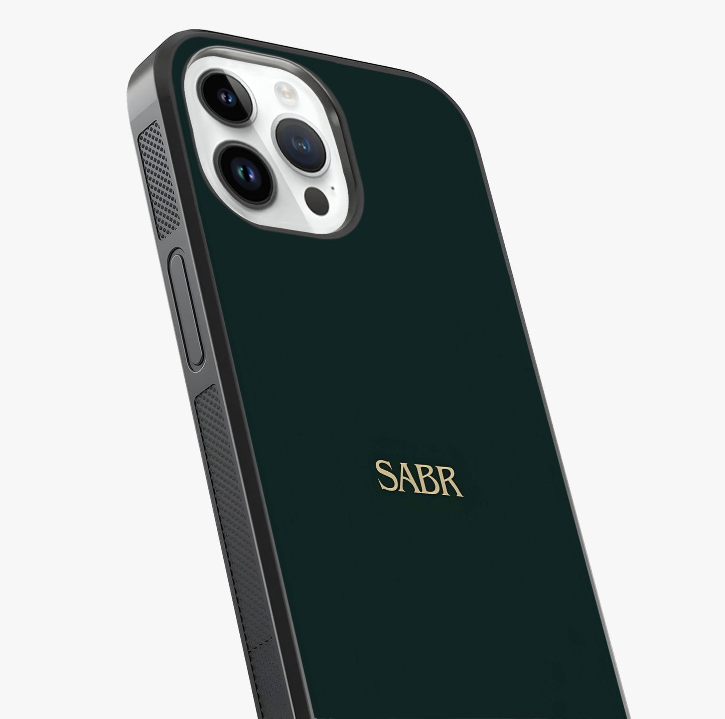 Sabr Minimal Patience Glass Case captured at a warm angle highlighting gloss, texture and premium glass finish.