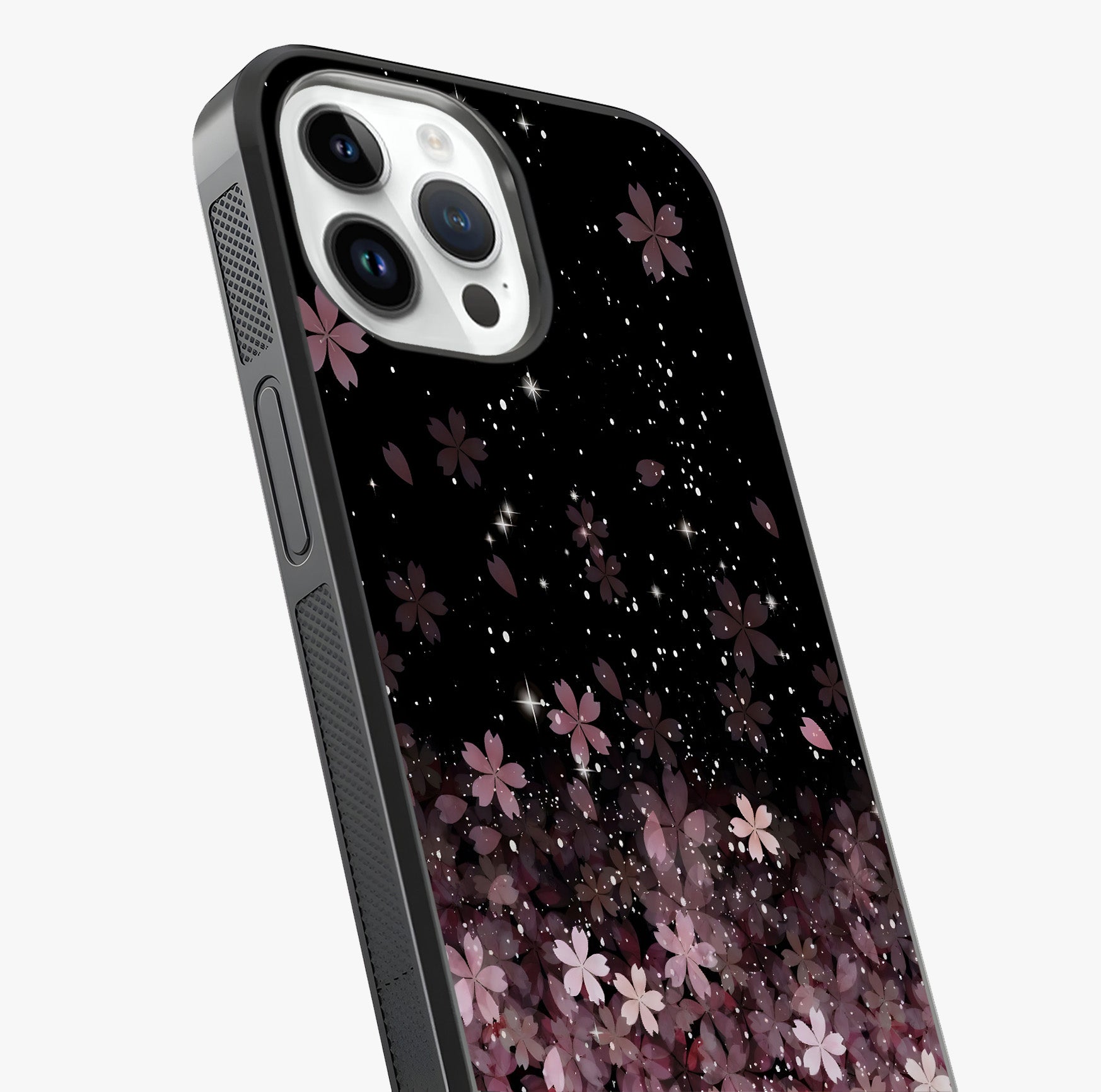 Small Starry Flowers Glass Case captured at a warm angle highlighting gloss, texture and premium glass finish.