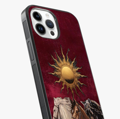 Solar Riders Glass Case captured at a warm angle highlighting gloss, texture and premium glass finish.