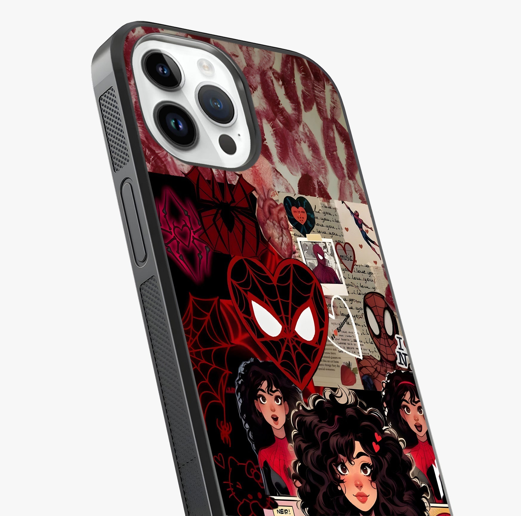 Spider Love Story Glass Case captured at a warm angle highlighting gloss, texture and premium glass finish.