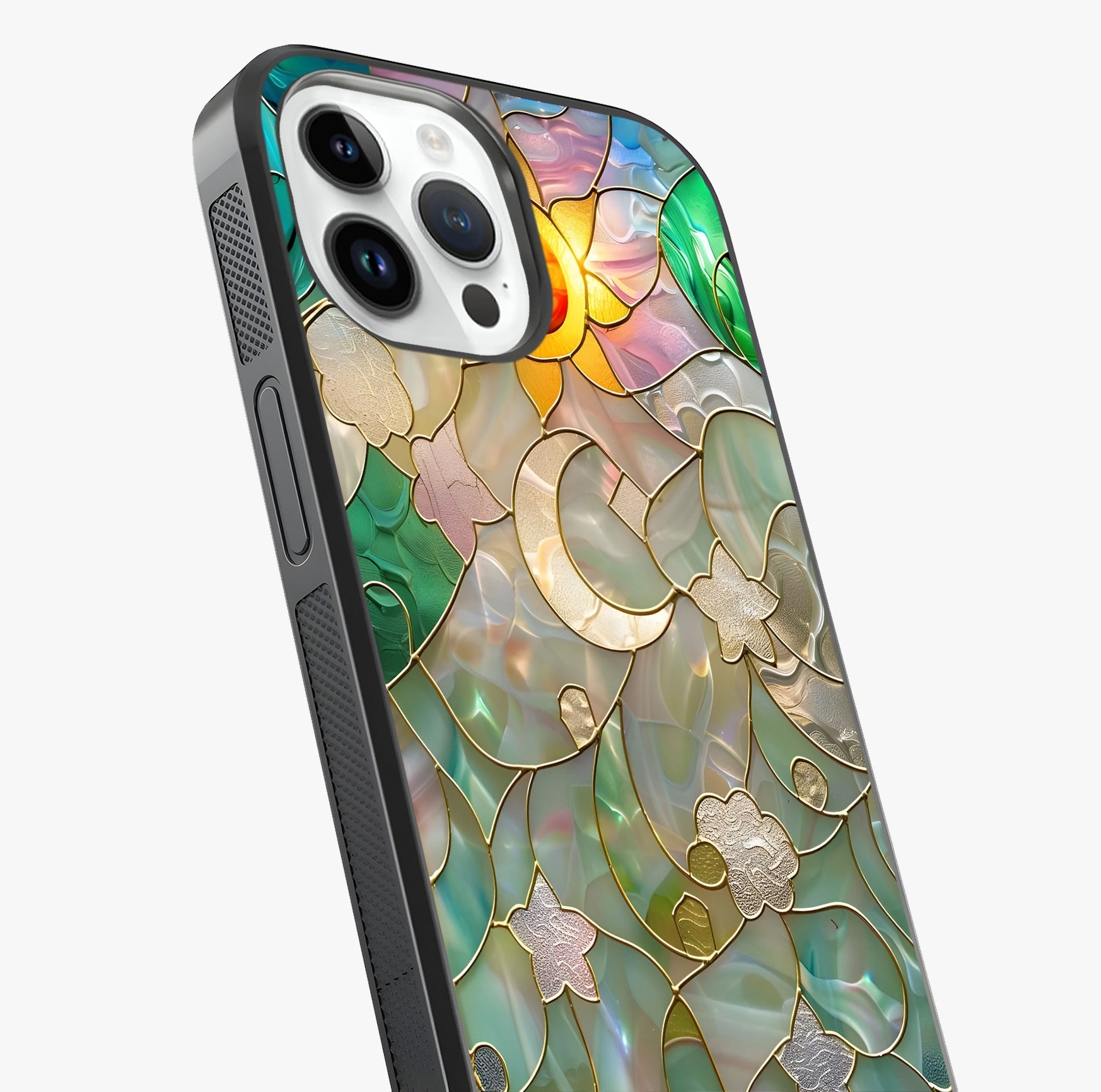 Stained Sunrise Glow Glass Case captured at a warm angle highlighting gloss, texture and premium glass finish.