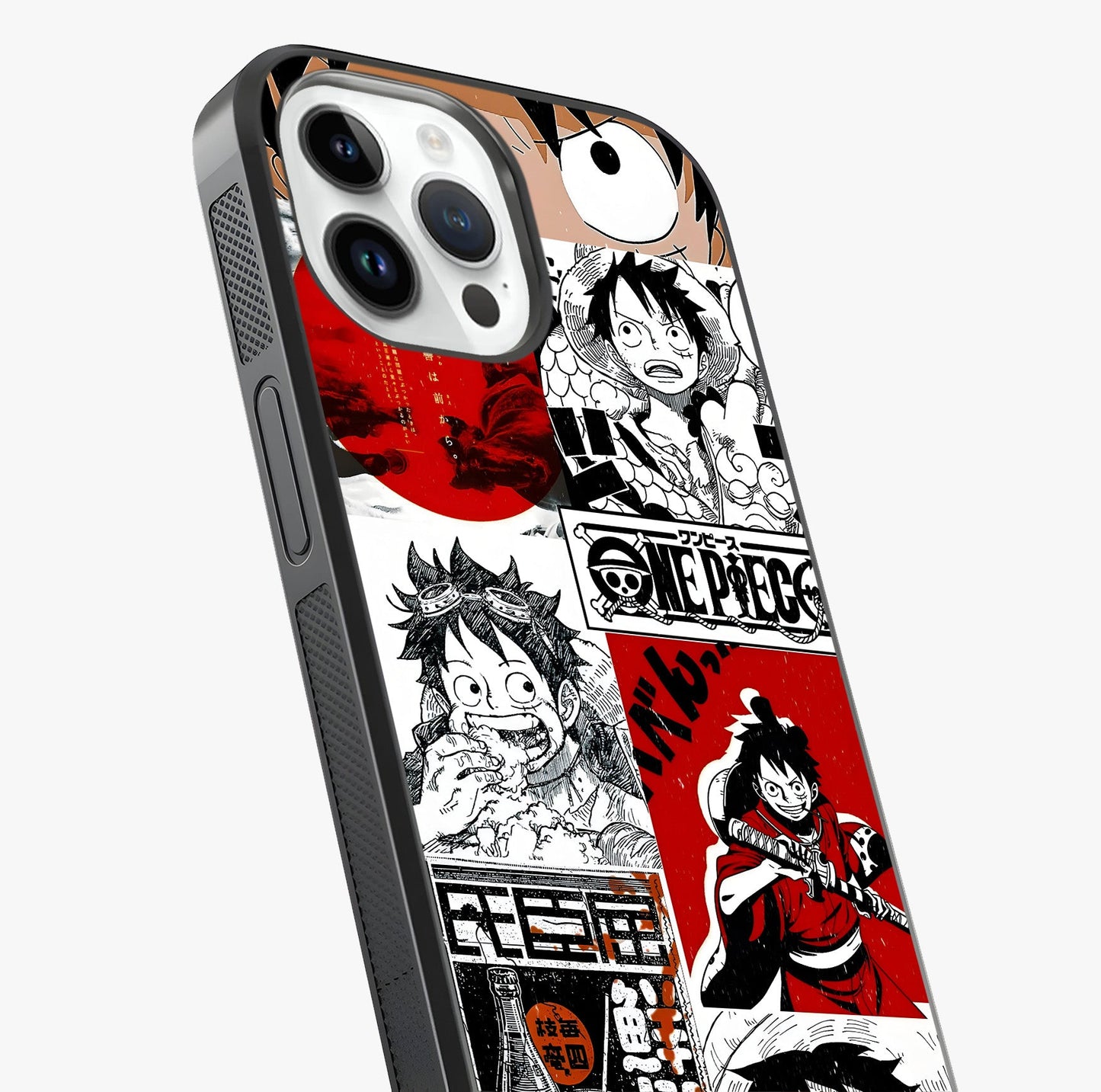 Strawhat Chaos Panels Glass Case captured at a warm angle highlighting gloss, texture and premium glass finish.