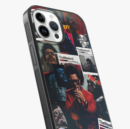 The Weeknd Glass Case captured at a warm angle highlighting gloss, texture and premium glass finish.