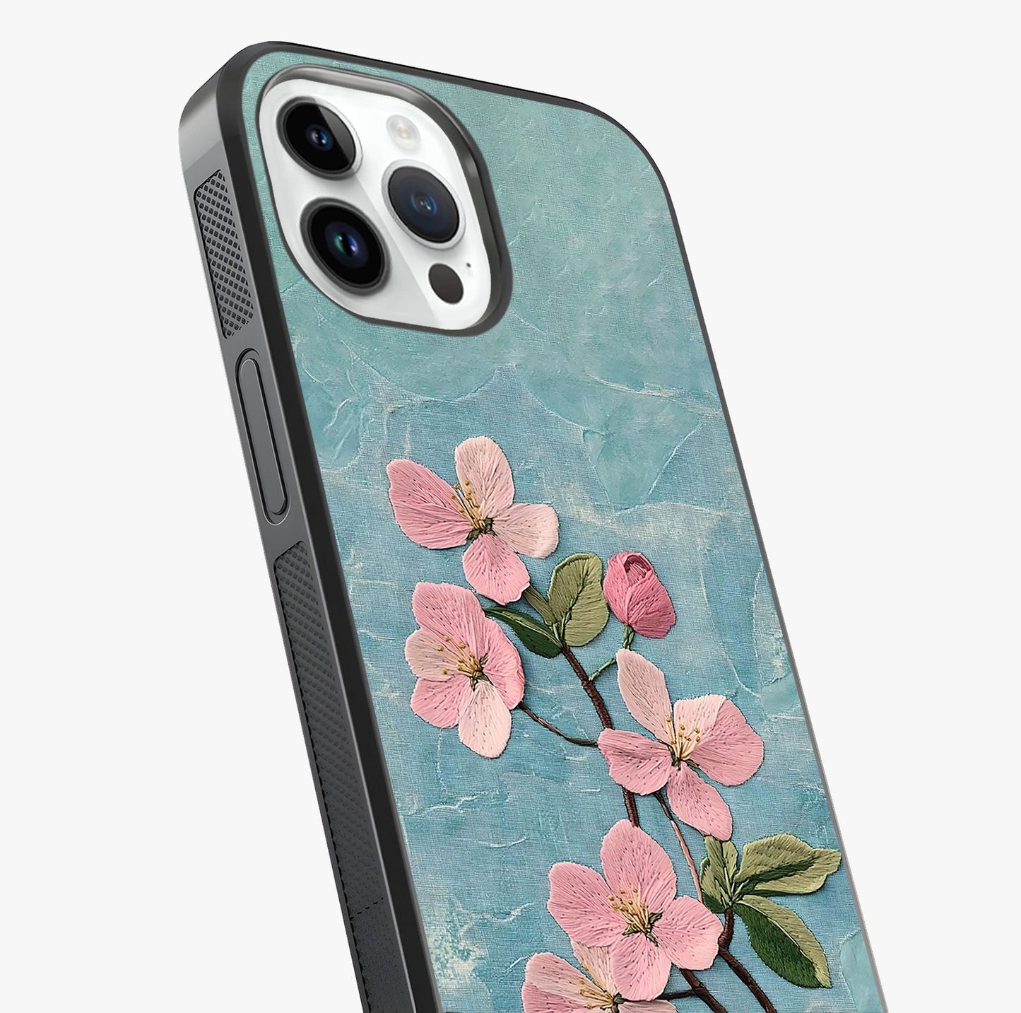 Threaded Blossom Breeze Glass Case captured at a warm angle highlighting gloss, texture and premium glass finish.