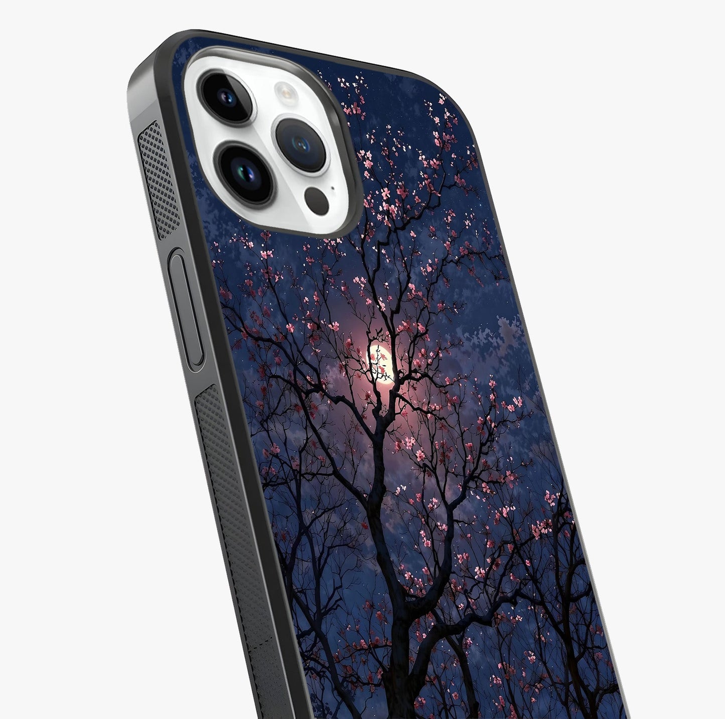 Twilight Sakura Serenade Glass Case captured at a warm angle highlighting gloss, texture and premium glass finish.