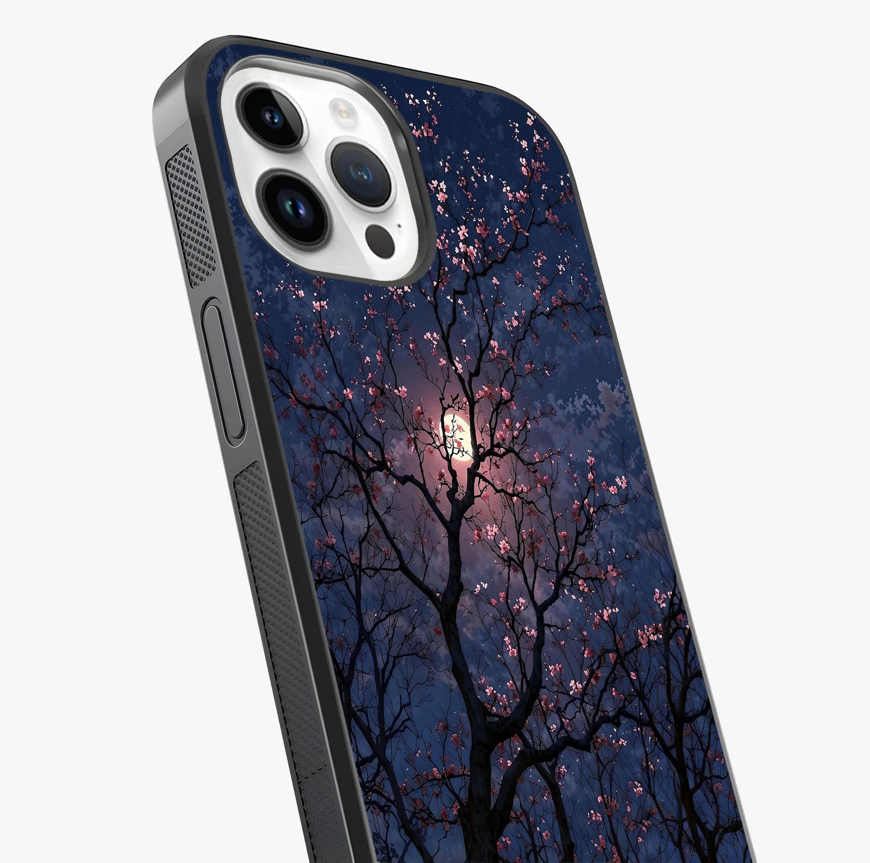 Twilight Sakura Serenade Glass Case captured at a warm angle highlighting gloss, texture and premium glass finish.