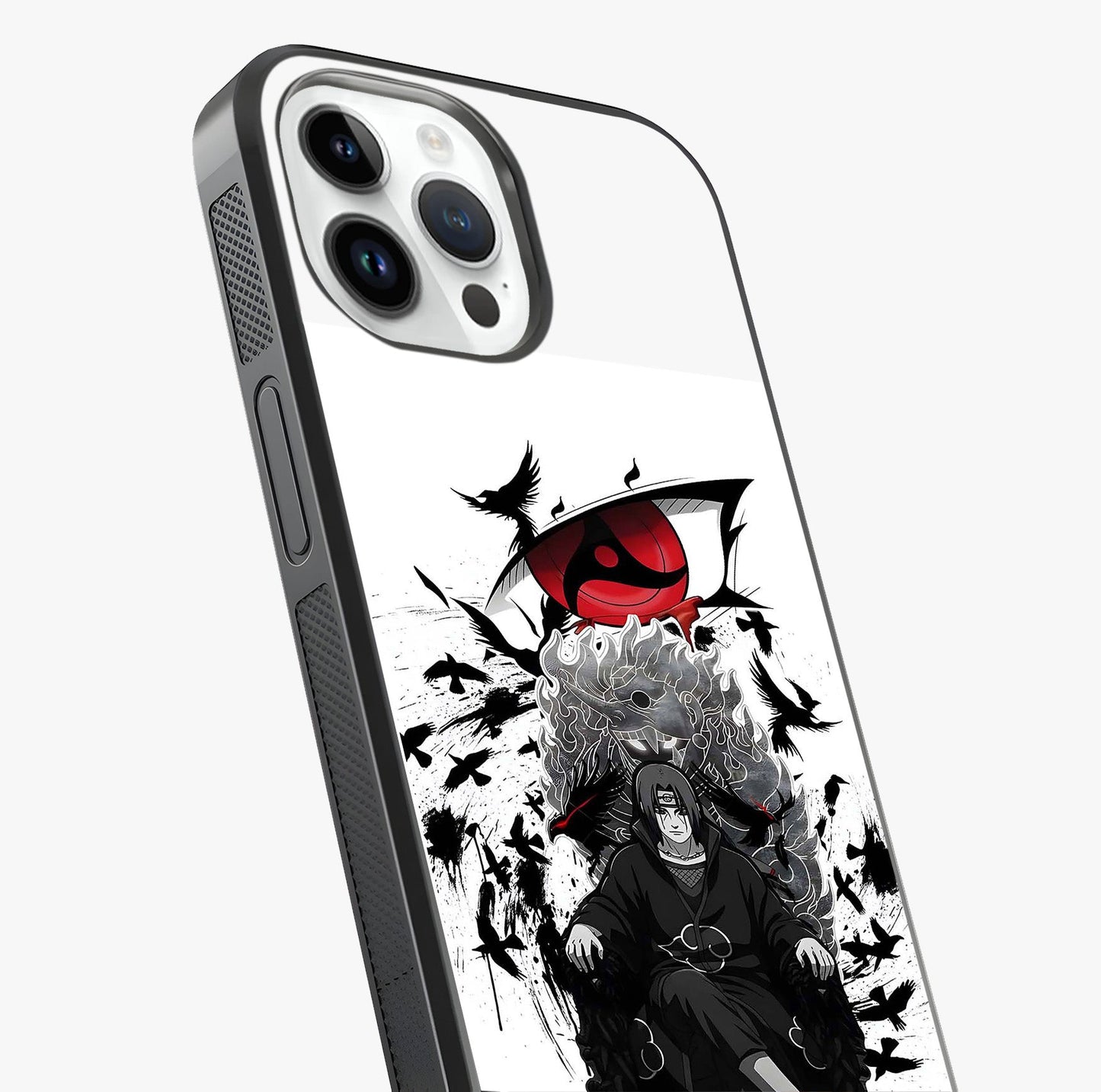 Uchiha Shadow Throne Glass Case captured at a warm angle highlighting gloss, texture and premium glass finish.
