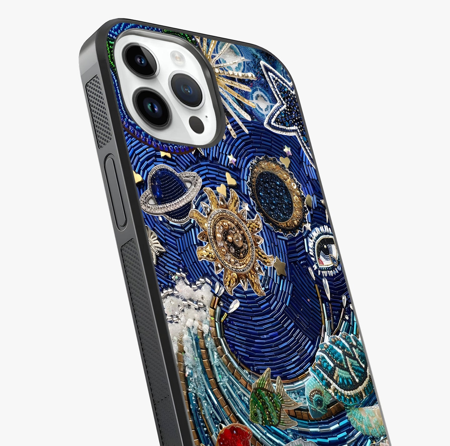 Universe Underwater Spark Glass Case captured at a warm angle highlighting gloss, texture and premium glass finish.