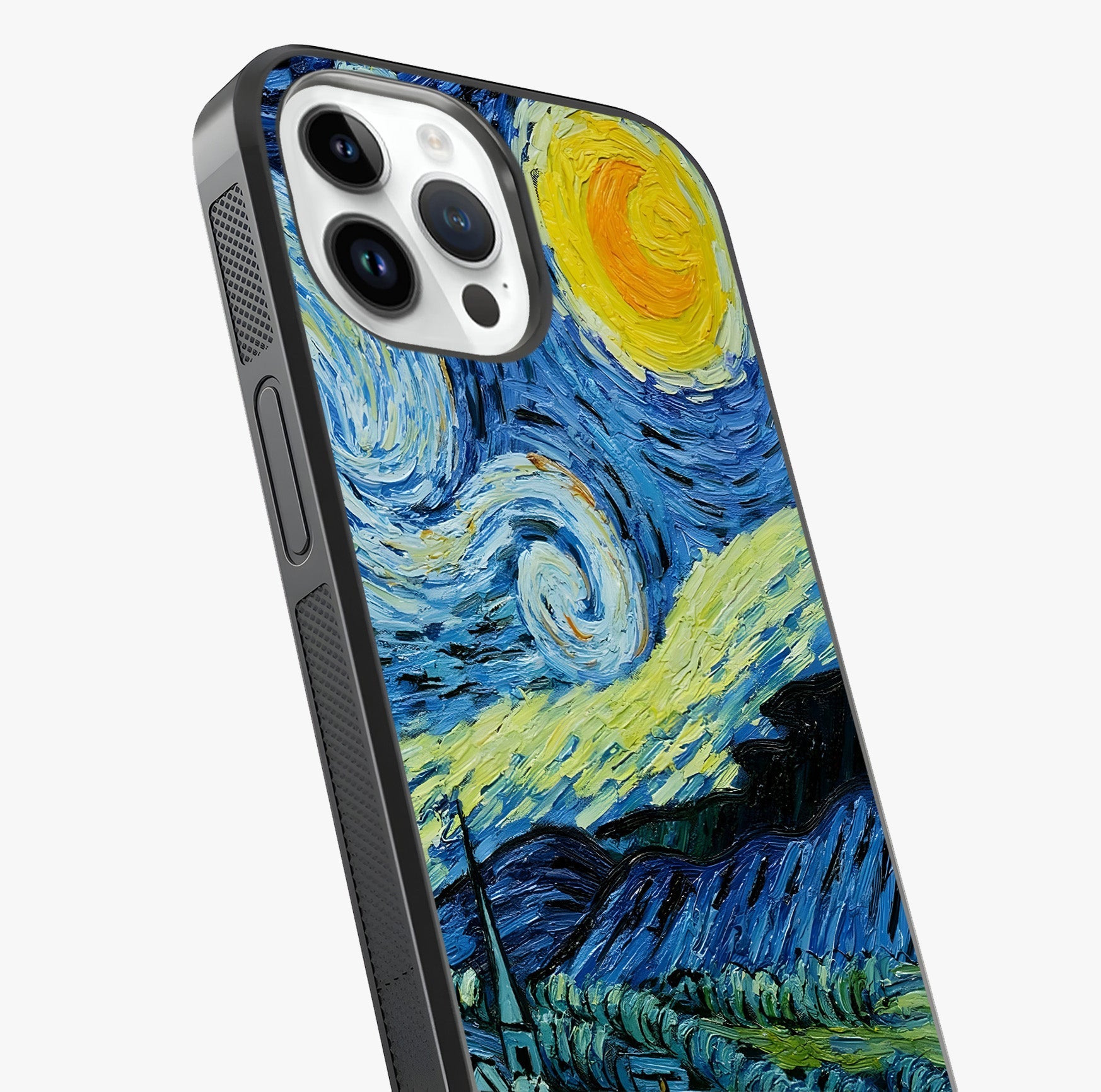 Van Gogh Art Glass Case captured at a warm angle highlighting gloss, texture and premium glass finish.