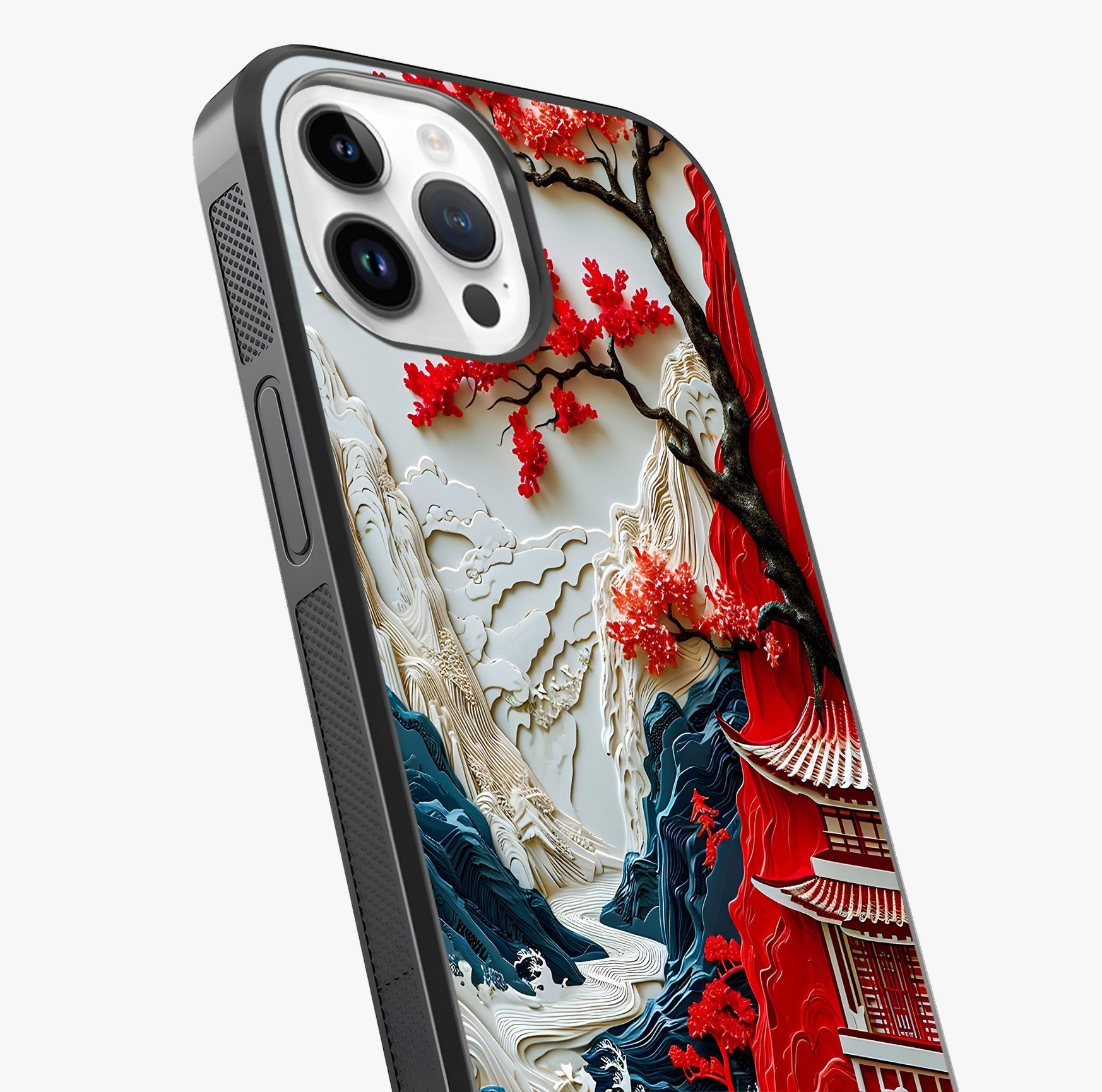 Whispers Of Sakura Waves Glass Case captured at a warm angle highlighting gloss, texture and premium glass finish.