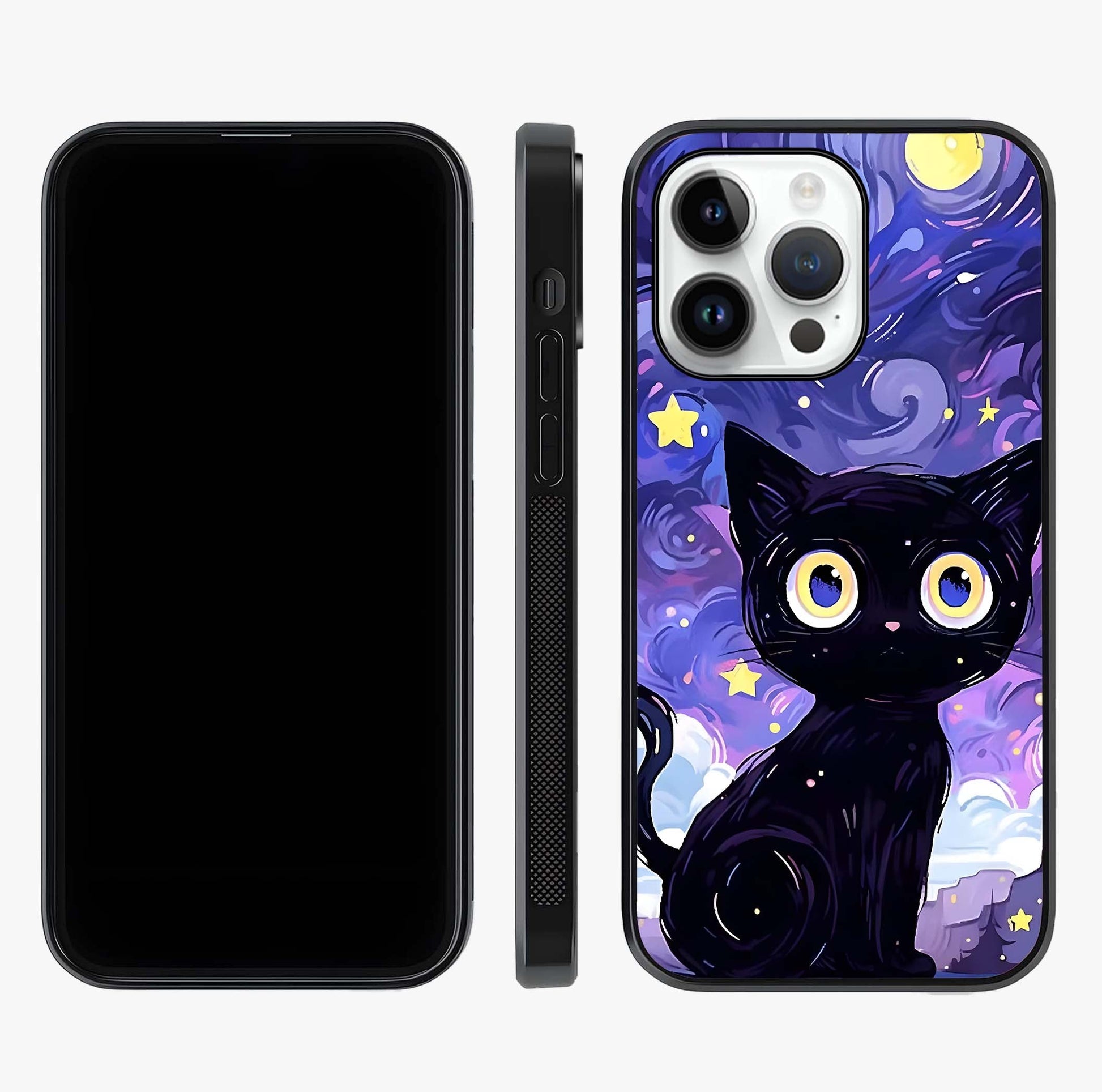 Abstract Cat Art Glass Case displayed upright for full design visibility and premium finish.
