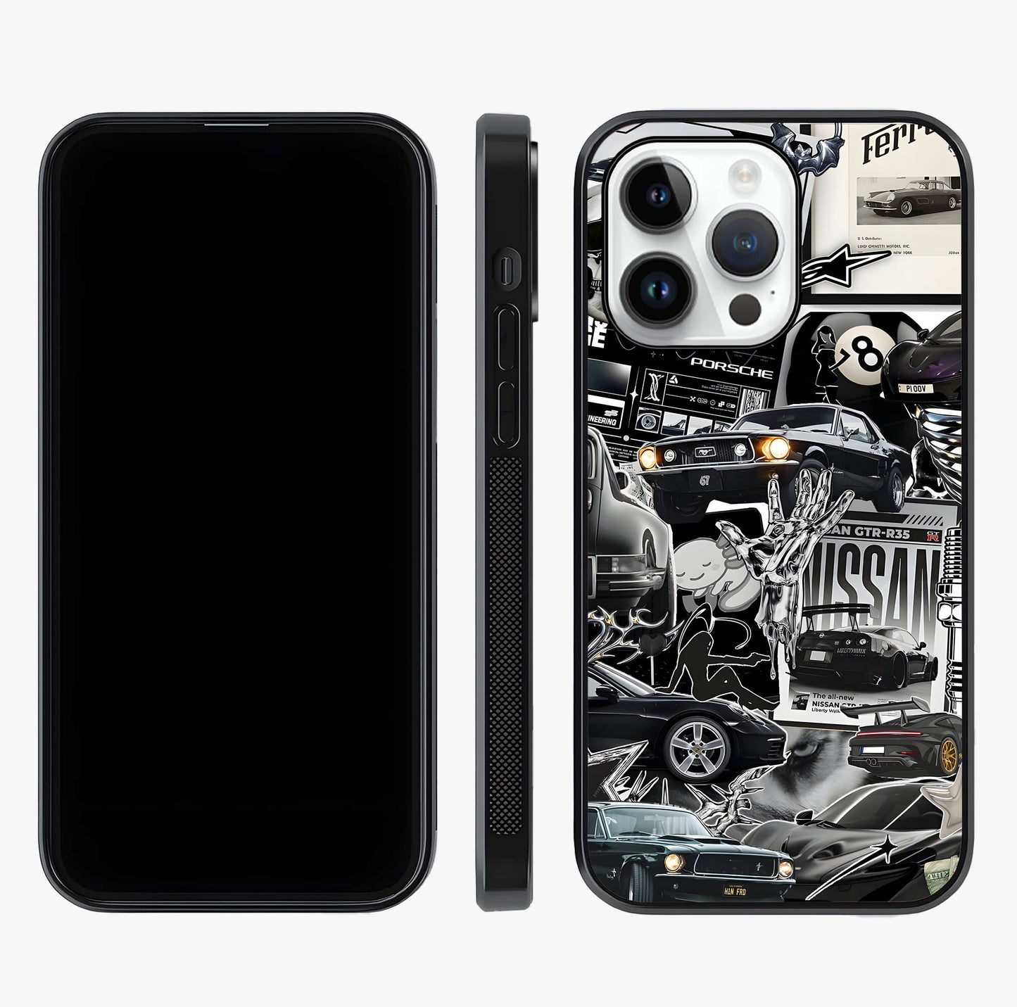 Aesthetic Dark Love Glass Case displayed upright for full design visibility and premium finish.