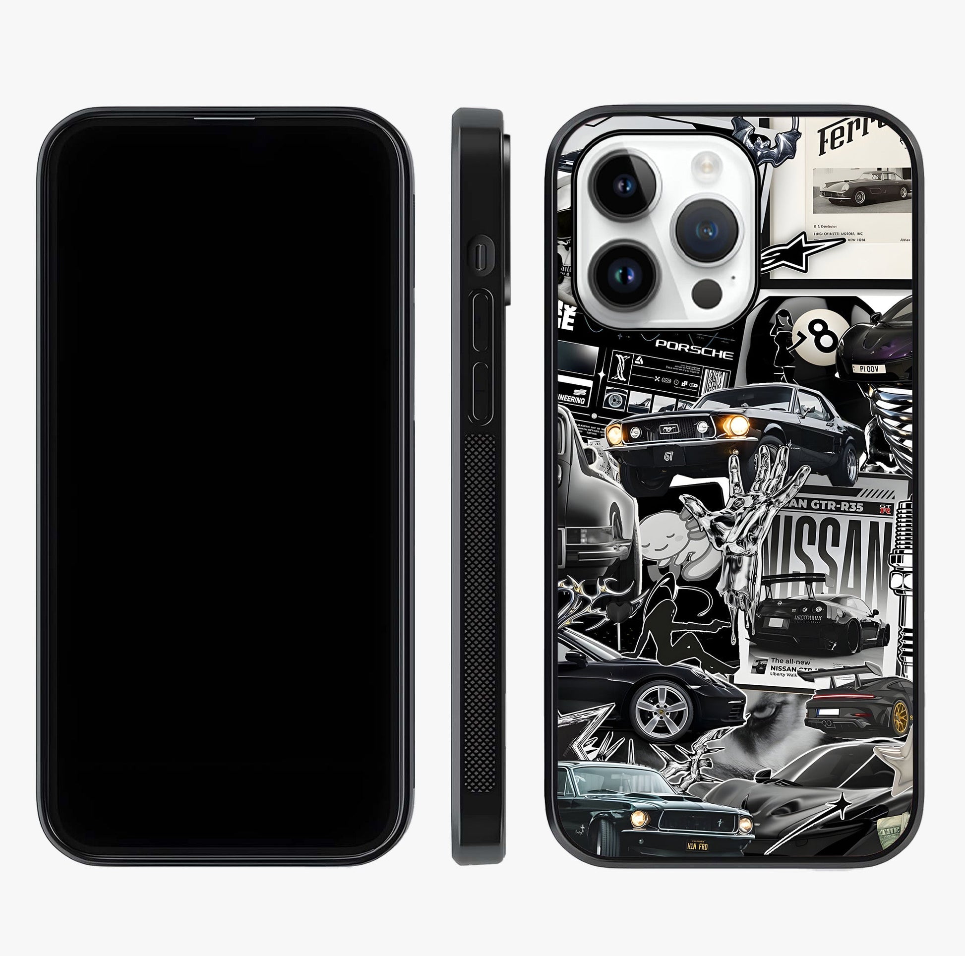 Aesthetic Dark Love Glass Case displayed upright for full design visibility and premium finish.