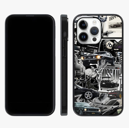 Aesthetic Dark Love Glass Case displayed upright for full design visibility and premium finish.