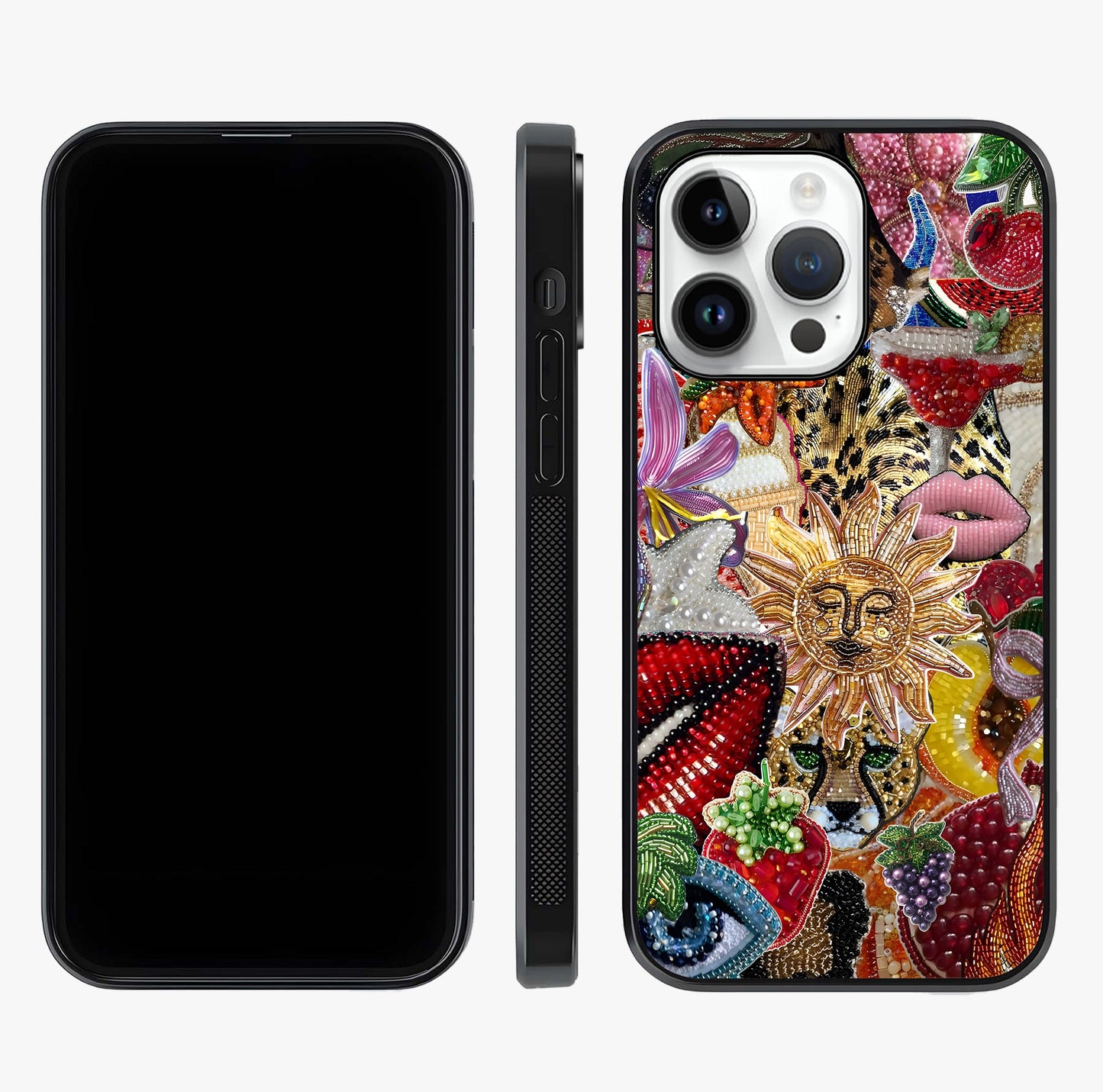 Beaded Fashion Jungle Glass Case displayed upright for full design visibility and premium finish.