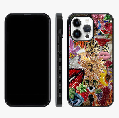 Beaded Fashion Jungle Glass Case displayed upright for full design visibility and premium finish.