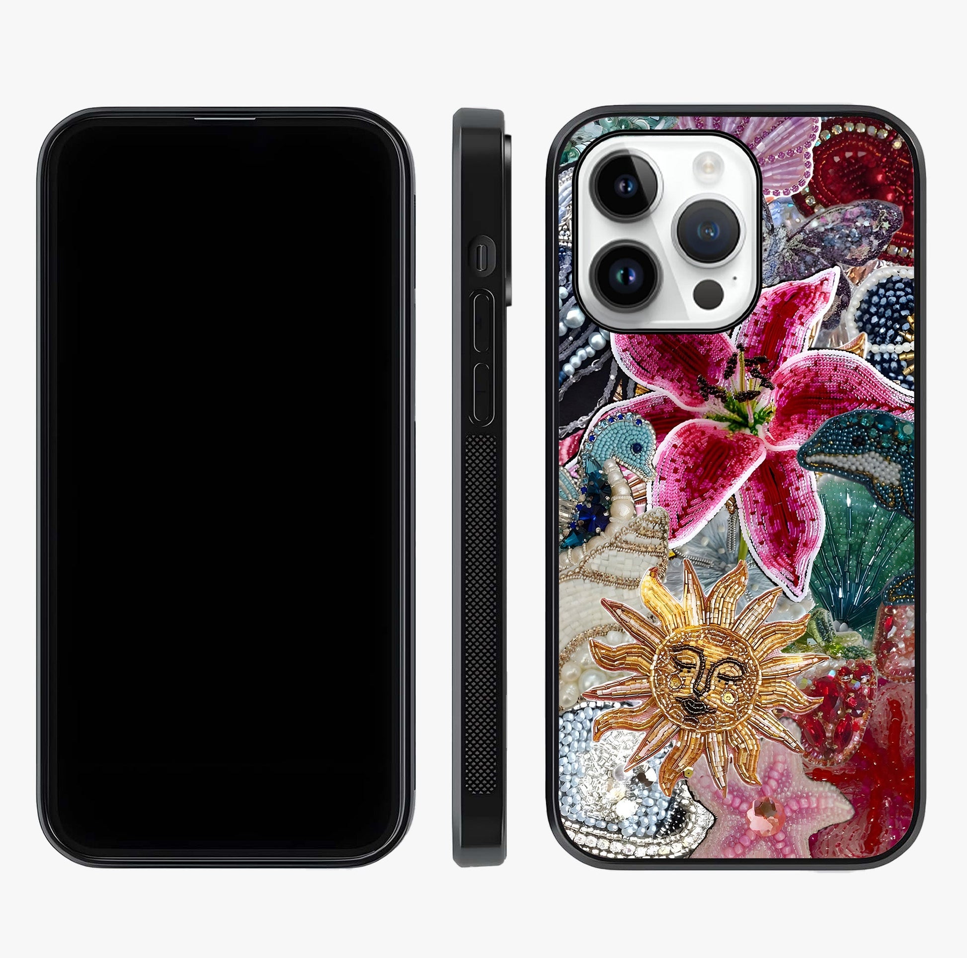 Beaded Garden Fantasy Glass Case displayed upright for full design visibility and premium finish.